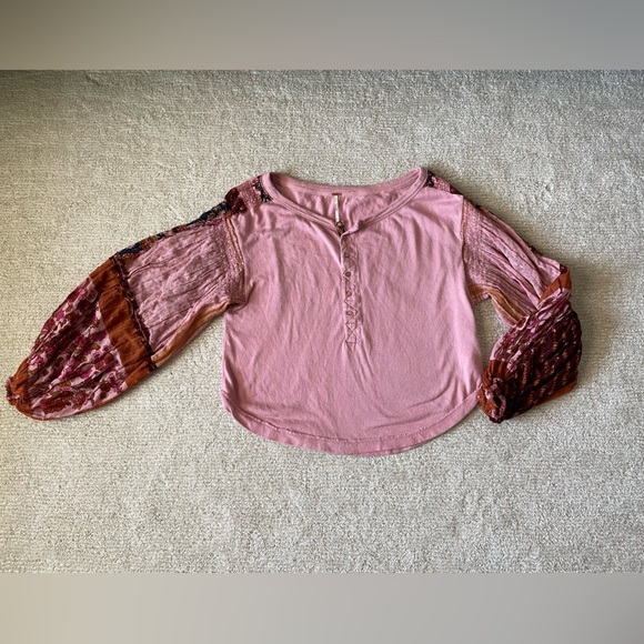Free People Light Magic Henley Top Pink Cream S - Picture 9 of 9